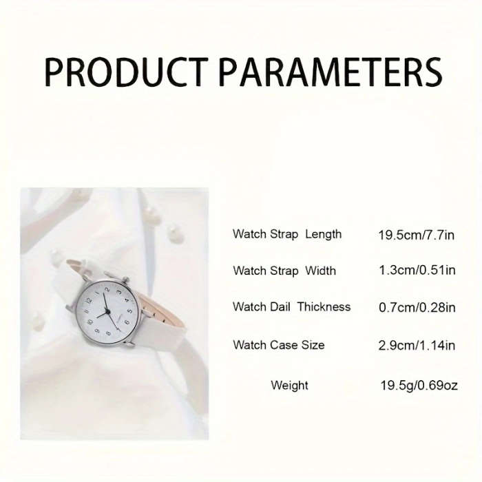 2pcs Women's Simple PU Leather White Quartz Watch + Fashion Leaf Open Bracelet Set Valentine's Day E