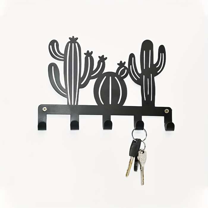 1pc Cactus Metal Wall Art Coat  Hat Hook Rack with 5 HooksEasy Install Contemporary Wrought Iro