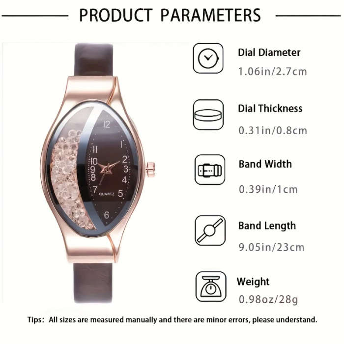 5pcs Set Elegant Women'S Quartz Watch and Jewelry Set Unique Flowing Sand Design Alloy Case