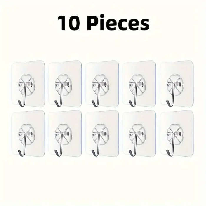 10 Piece Wall Hooks - Casual Style Plastic Utility Hook Set for Keys Hats Towels Easy to Install