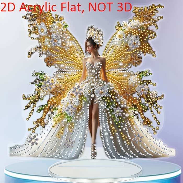 1pc 2D Flat   Butterfly Bride Acrylic Tabletop Decor Elegant Fairy with Glowing Orbs Floral P