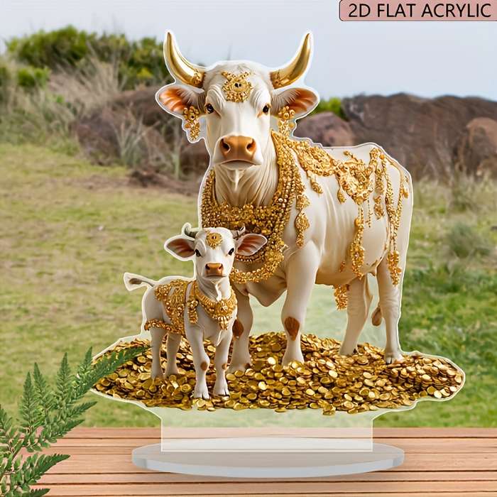1pc 2D Flat   Boho Style Acrylic Cow Figurine  Animal Theme Tabletop Decor for Home Offi