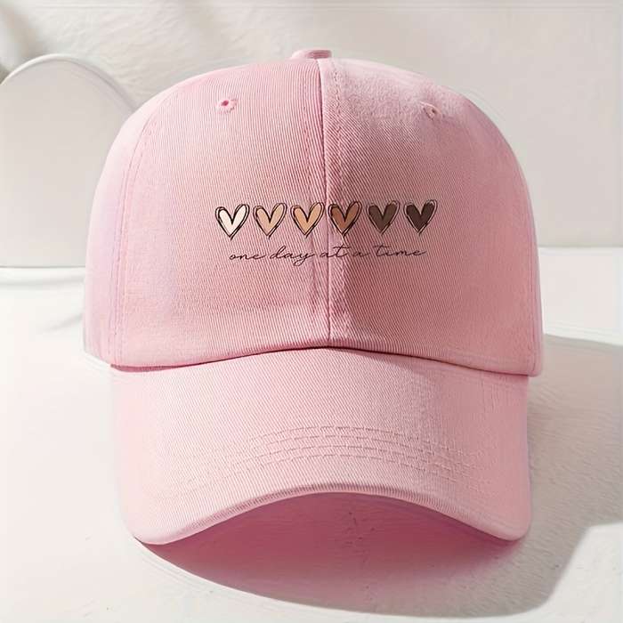 1pc Heart Printed Baseball Cap Breathable Adjustable Golf Hat with Curved Brim Summer Fashion Sun