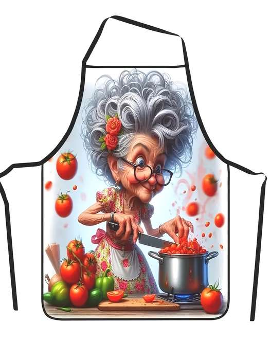 1pc Grandma Tomato Cooking Apron Soft Polyester Chef Apron with Adjustable Ties 59.69x80.01