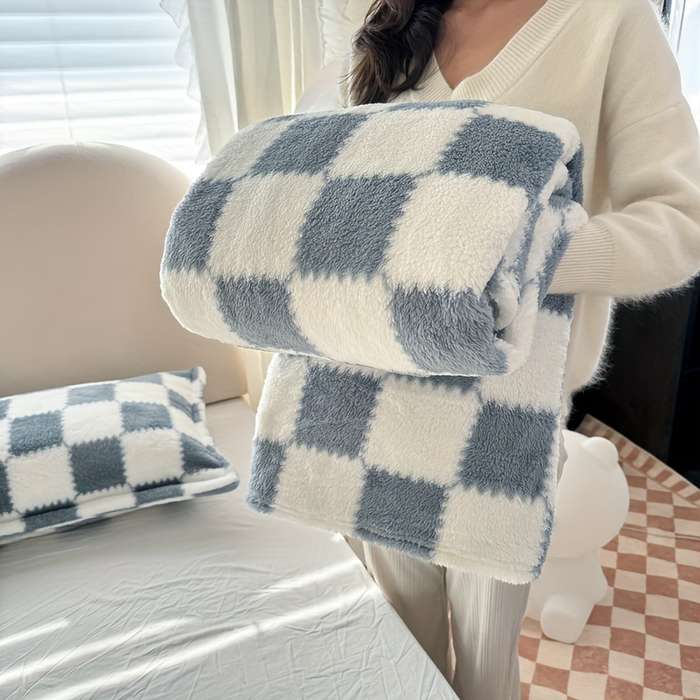 1ps Blanket Color Green And White Grid size 100x150cm 39.3x59.05inch