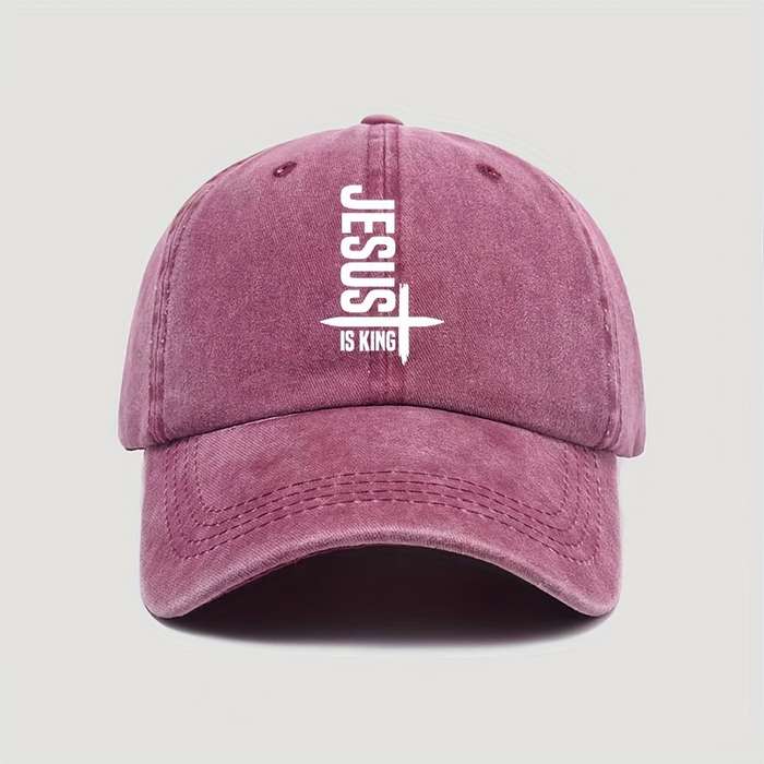1pc Jesus Is King Print Unisex Baseball Cap 100% Cotton Washed Denim Adjustable Dad Hat with Lightw