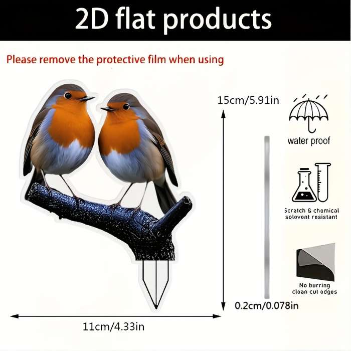 1pc 2D Flat   Robin Acrylic Garden Stake Sign Vibrant Orange Brown Bird Design Weather-Resi