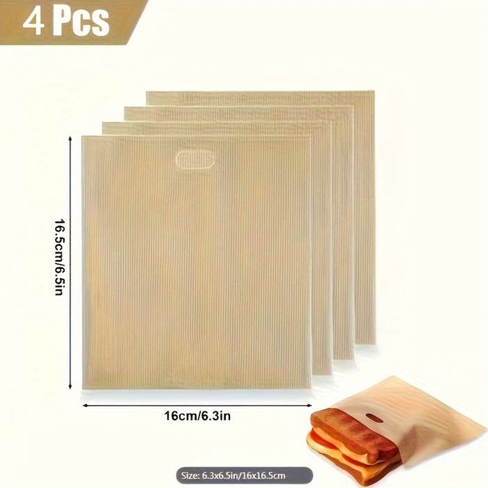 4pcs 6.3x6.5in 16x16.5cm Non-Stick Reusable Toaster Bags Create Grilled Cheese Sandwiches In