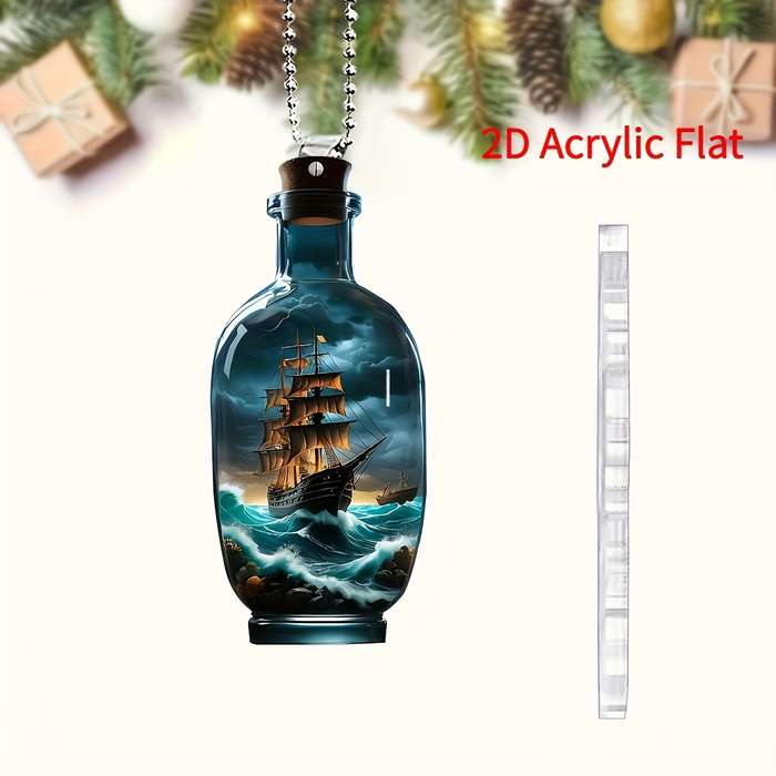 1pc 2D Flat   Acrylic Car Hanging Ornament Vintage Ship in Storm Design Perfect Holiday G