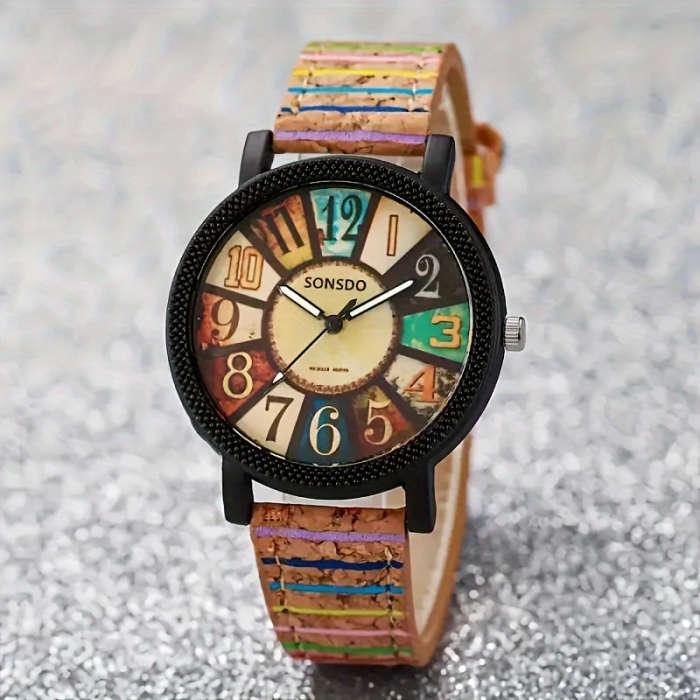 1pcs Women's Wooden Quartz Watch Fashion Alloy Case