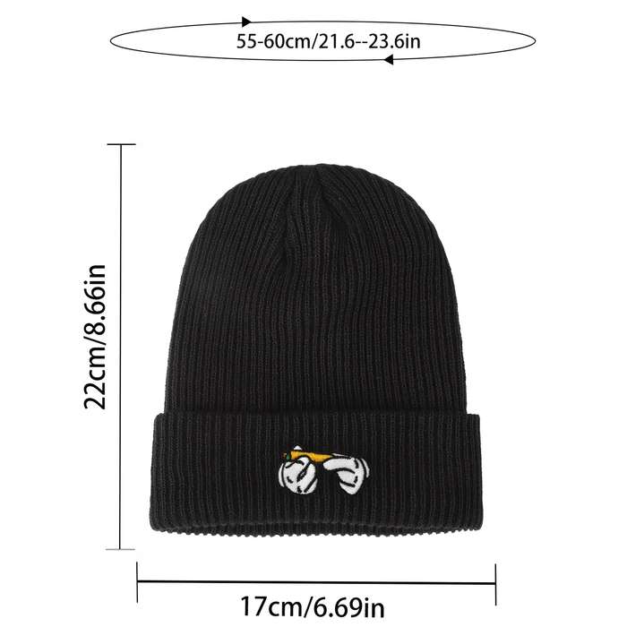 1pc Rendy Leaf Embroidered Acrylic Beanie Unisex Cartoon Cigarette Design Knit Skull Cap Lightwei