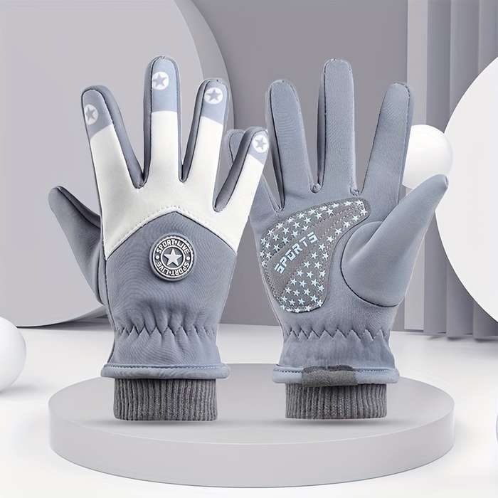 1 Pair Five Star Ski Gloves Gray Warm Gloves