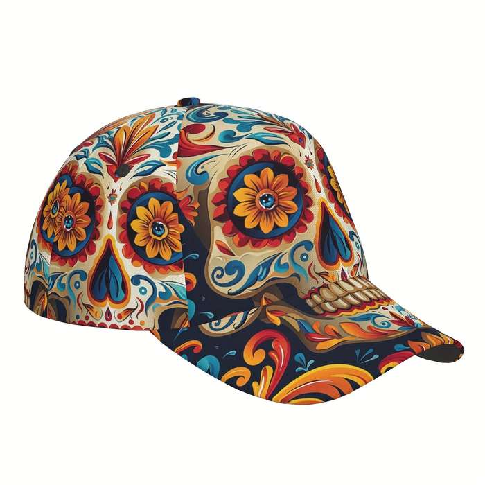 1pc Gothic Sugar Skull Print Baseball Cap Adjustable Breathable Lightweight for Daily Wear O