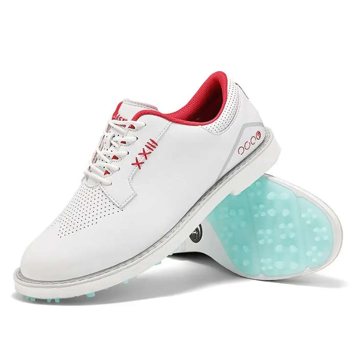 Stylish Leather Golf Shoe White&Red