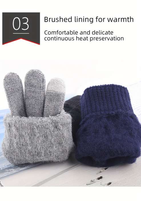 3 Pairs Mixed Black Gray Navy Blue Warm Gloves