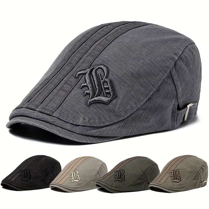 1pc Vintage Beret Hat Vintage Men's Embroidery Beret Spring Autumn Flat Cap Adjustable Visor Hat