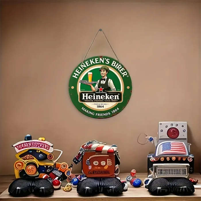 1pc Vintage Beer Wall Art Sign 20.32 cm Round Artificial Wood Plaque with Lanyard Classic American S