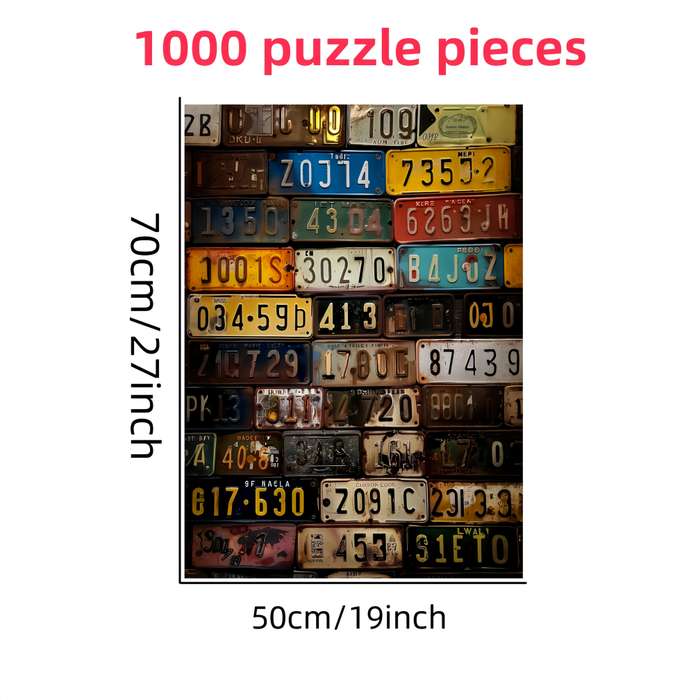 1000pcs Vintage License Plate Jigsaw Puzzle for Adults Durable DIY Puzzle with Mixe