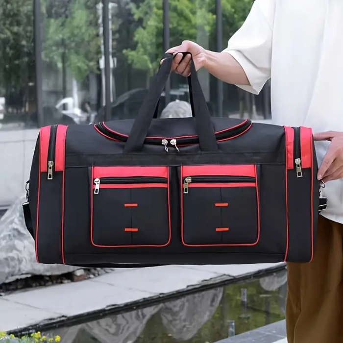Large Capacity Nylon Sports Gym Bag for Men Solid Color with Zip Closure Water-Resistant Ideal