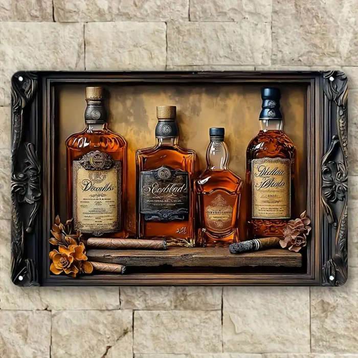 1pc Contemporary Aluminum Whiskey Cigar Metal Wall Art 20x30cm Multipurpose 2D Decor