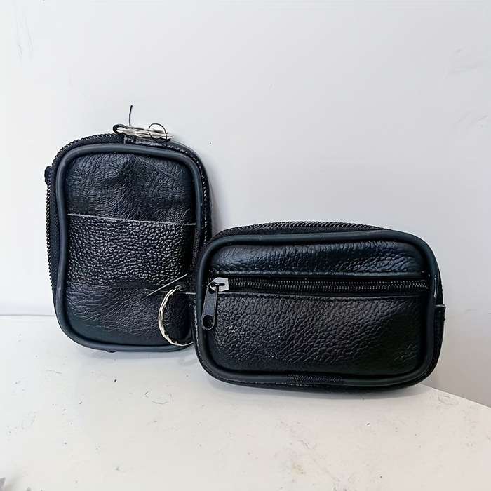 1pc Mini Men'S Elegant Black Leather Fanny Pack with Coin Purse Card Holder Portable Multi
