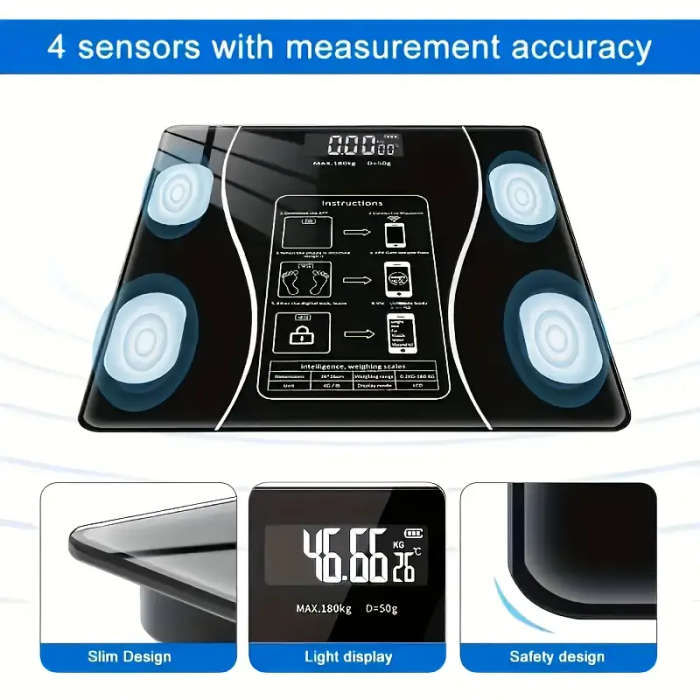 Smart Wireless Wireless Weight Scale with LED Display, Battery Powered (AAA), Real-Time Weight & Bod