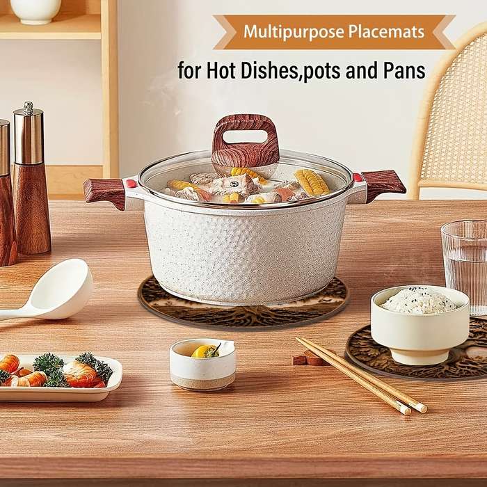 4pcs Tree of Life Wooden Trivet Set Heat Resistant Pot Holder Round Non-Slip Coasters for Ki