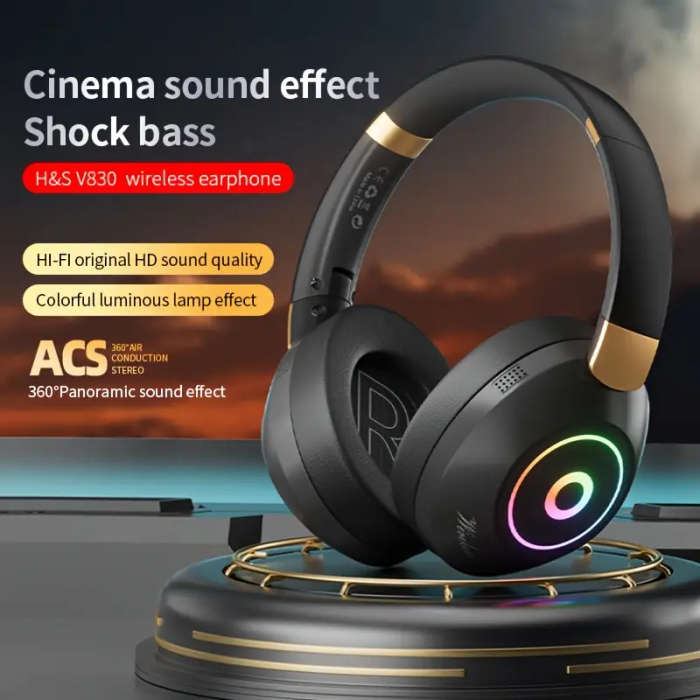 Wireless Headphones Panoramic Stereo Surround Sound Multi-Color Led Light