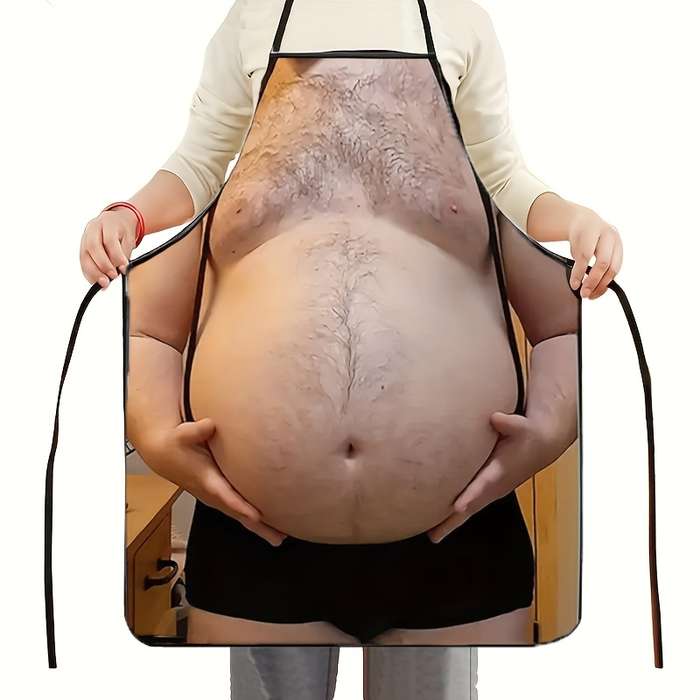 1pc Stylish Beer Belly Apron Black Polyester Adjustable Strap Perfect for Men'S Work Kitch
