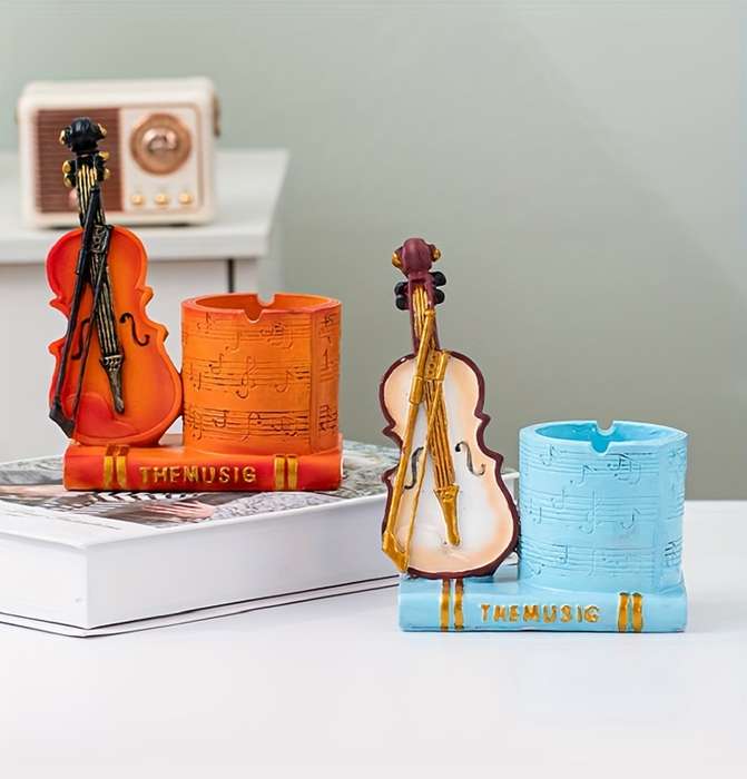 1pc Vintage Violin Ashtray Unique Resin Craft for Home Bar Decor Romantic Gift Idea