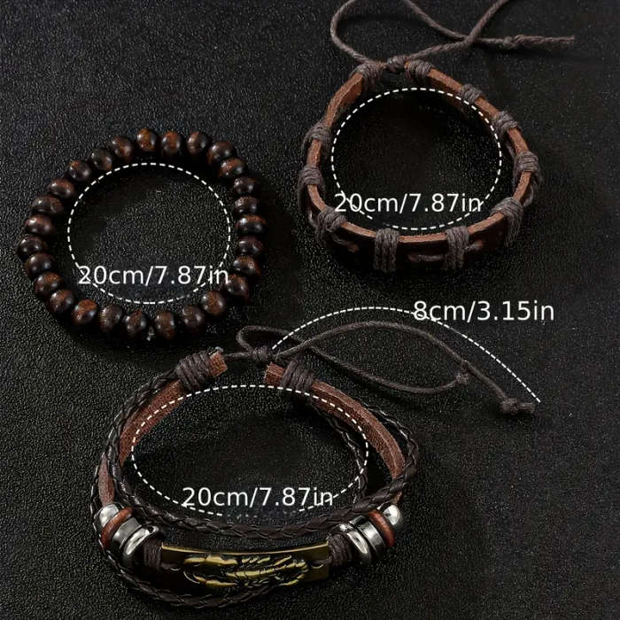 4pcs Men's Elegant Quartz Watch Bracelet Set Fashionable Brown with Golden Accents Calendar Feat