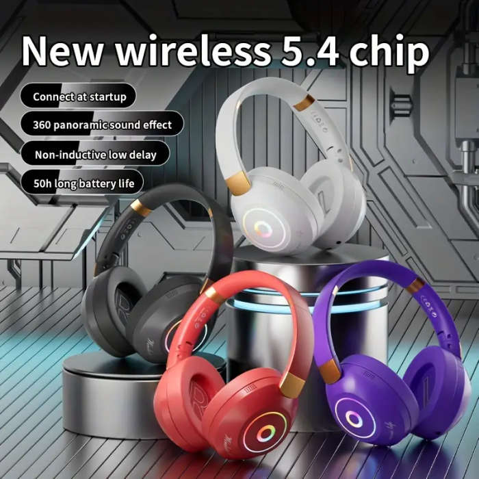 Wireless Headphones Panoramic Stereo Surround Sound Multi-Color Led Light
