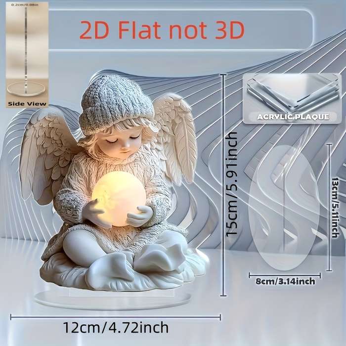 1pc 2D Flat  Glowing  Acrylic Angel Figurine with Illuminated Orb Perfect Desk Living Room De