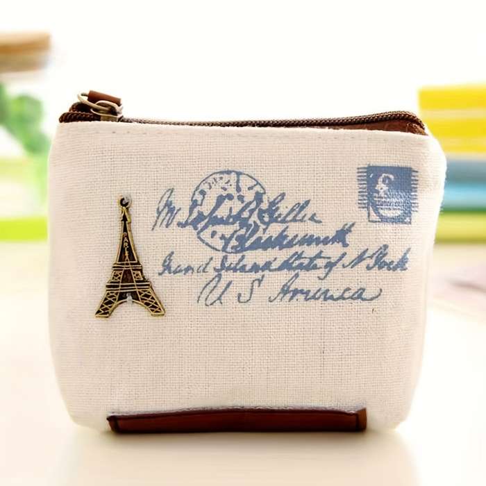 1pc Four Classic Nostalgic Women's Coin Purse Options Retro Style Canvas Coin Bags Key Cases Zip