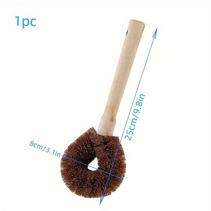 1pc Natural Bamboo Kitchen Brush with Plastic Handle for Pot and Dish Cleaning