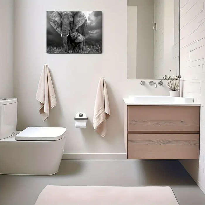 1pc Wooden Framed Canvas Painting Black and white animal art African elephant Wall Art Prints for Li