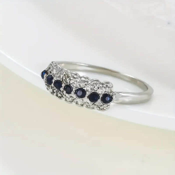Vintage Synthetic Blue Sapphire Ring with Cubic Zirconia
