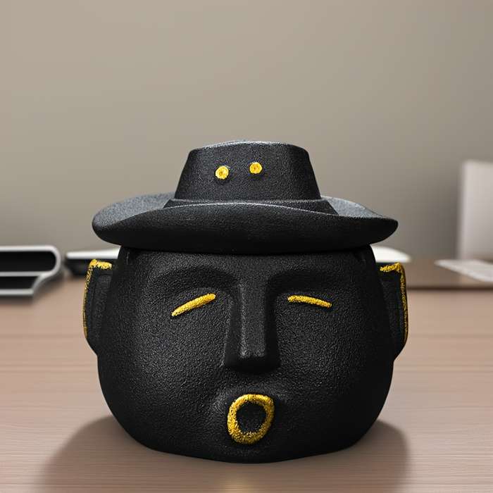 1pc Unique Ceramic Ashtray with Lid C Stylish Cowboy Hat Design Black Yellow Aesthetic Home Deco