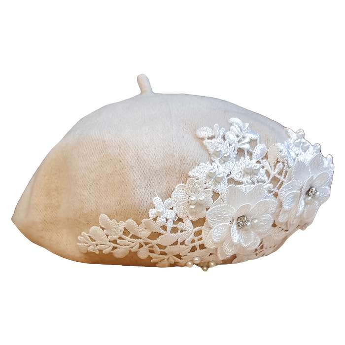1pc Stylish Knitted Beret with Embroidery Design and Rhinestone Accents Vintage Style Fashionabl
