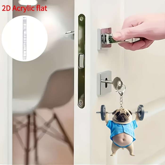 1pc 2D Flat   Keychain A Cute Pug  Acrylic Keychain Adorable Flat Key Ring Ornament Suit