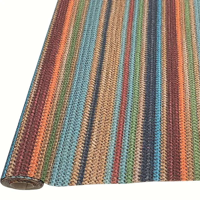 1 Piece Of Multicolor Rainbow Striped Woven Faux Leather Black