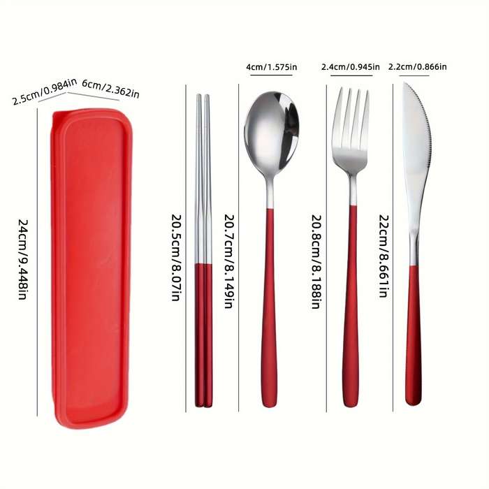 4pcs Stainless Steel Cutlery Set with Glossy and Thickened Round Handle Dinner Knife Chopstick