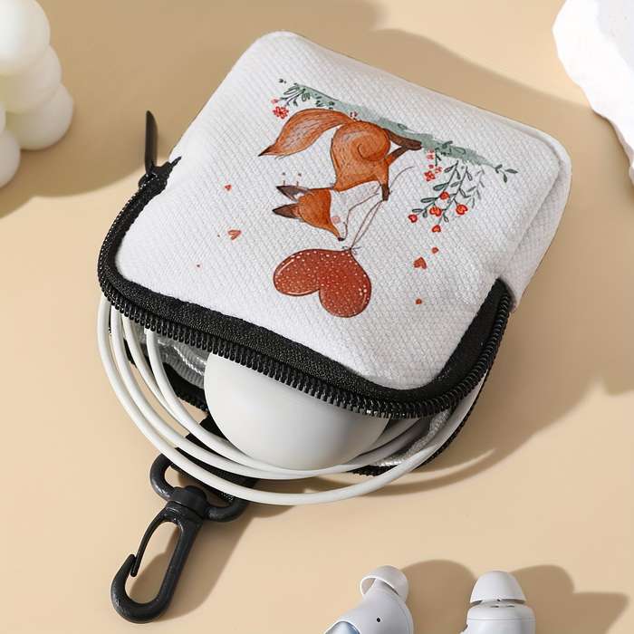 1pc Fox with Heart Balloon Print Large Capacity Coin Purse Polyester Multifunctional Key Card