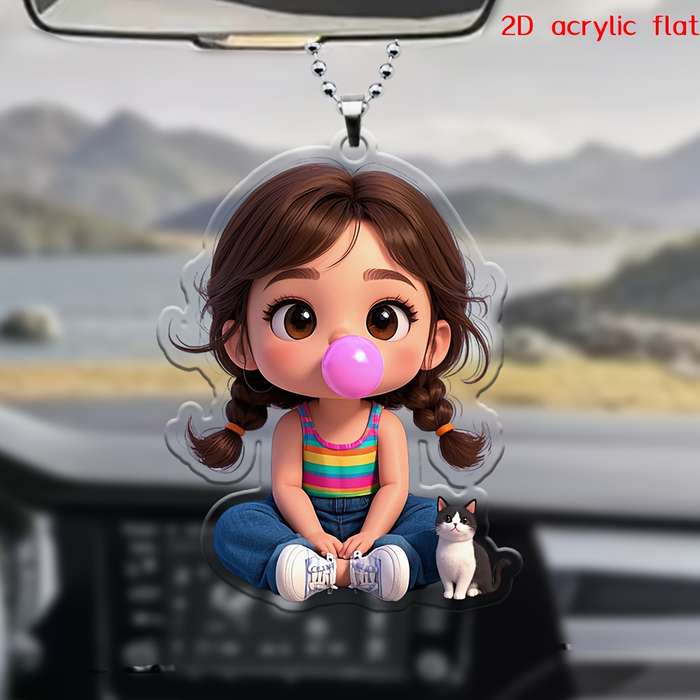 1pc 2D Flat   a little girl blowing bubble gum hanging  pendant for accessories suitable for