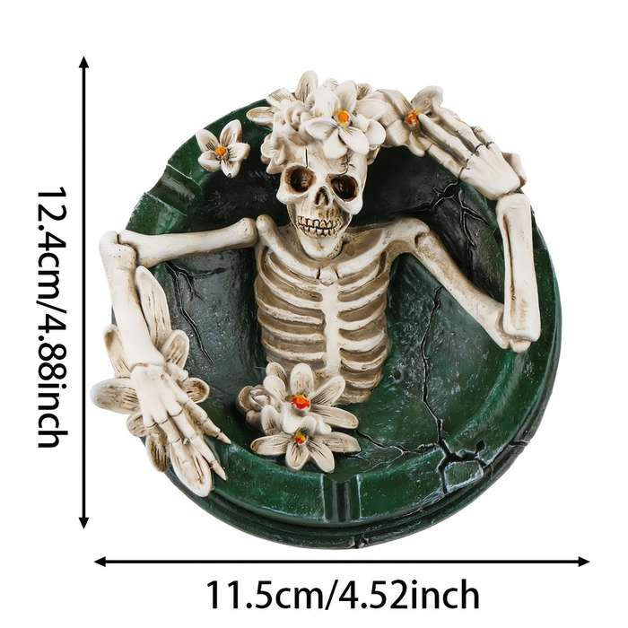 1pc New Flowering Skull Ashtray Desktop Storage Resin Crafts Desktop Decoration Home Office Des