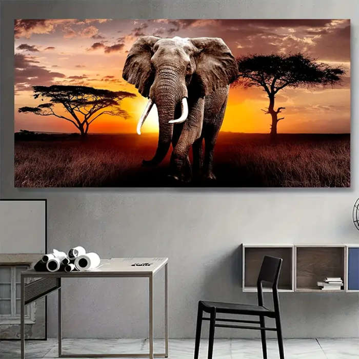 1pc Modern Abstract Sunset Elephant Canvas Wall Art 59.99x119.99cm Frameless Large Poster for Living
