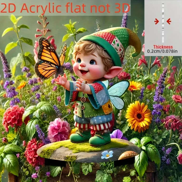 2D Flat 1 Piece Bohemian Gnome and Butterfly Acrylic Garden Pole