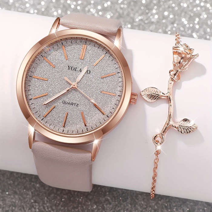 4pcs set New Ladies Elegant Fashion Quartz Watch Flower Bracelet Jewelry Suitable for Daily Street