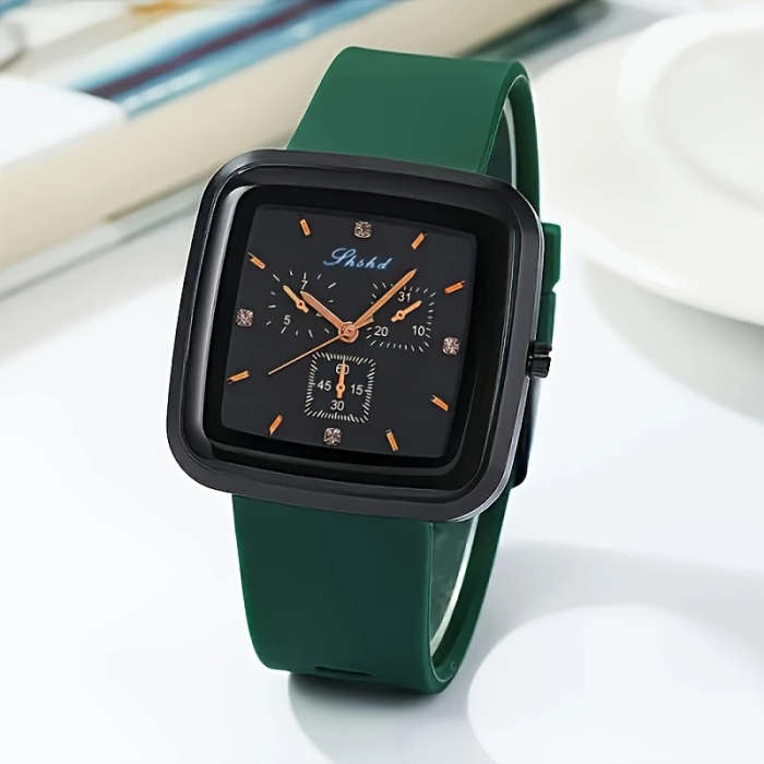 1pc Square Fashion Autumn-Winter Women's Watch Simple High-End Quartz Wristwatch Silicone Strap Mini