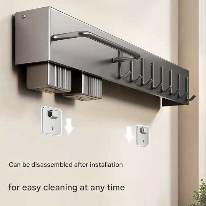 1pc Modern Wall-Mounted Kitchen Rack Carbon Steel Multi-Functional Utensil Holder 30cm